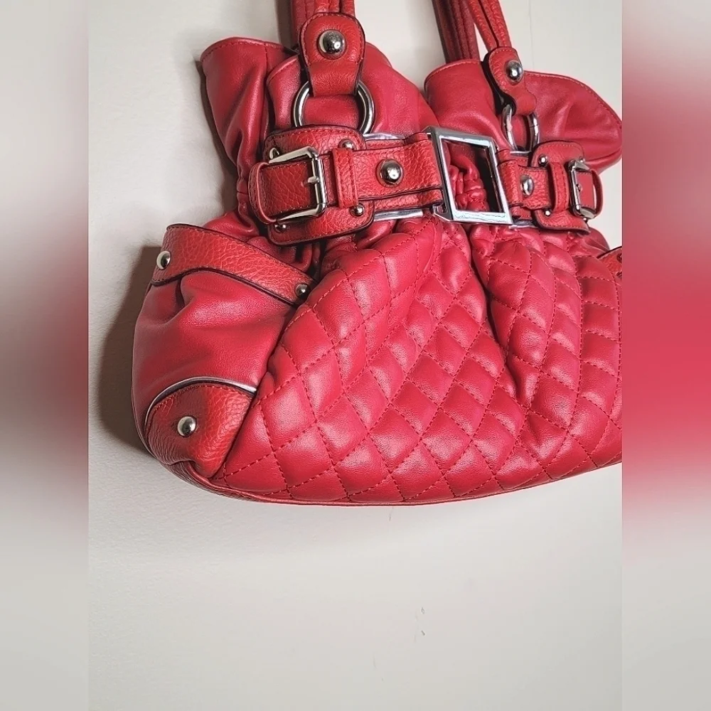 Wilson Leather Red‎ Quilted Hobo Buckle Bag Purse